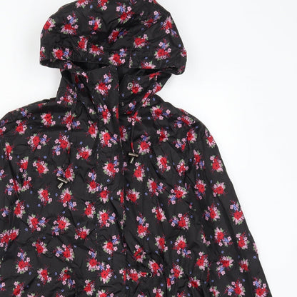 Close-up detail of Tu women’s black floral anorak coat, size S
