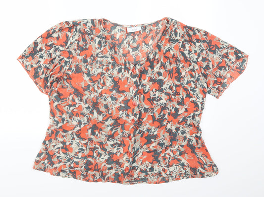 Adini Womens Orange Geometric  Basic Button-Up Size S