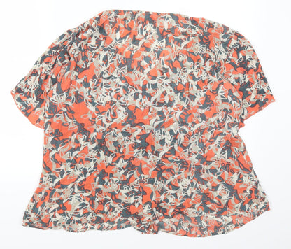 Back view of Adini women’s orange geometric basic button-up, size S
