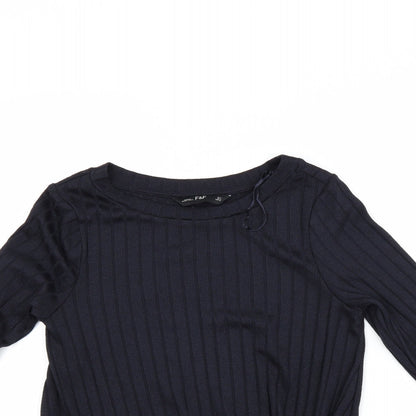 Close-up detail of F&F women’s blue jumper, size UK 6