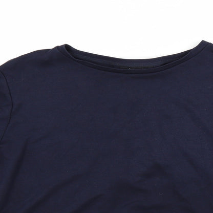 Close-up detail of Marks & Spencer women’s blue pullover sweatshirt, size UK 12