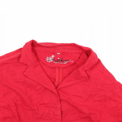 Close-up detail of Evie women’s red jacket coat, size UK 20