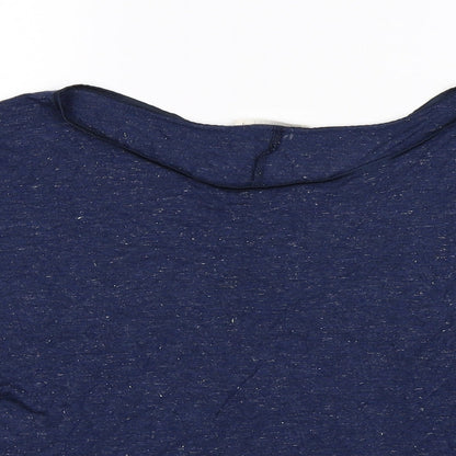 Close-up detail of Promod women’s blue basic t-shirt, size M
