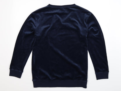 Back view of Jezebel men’s blue pullover sweatshirt, size L