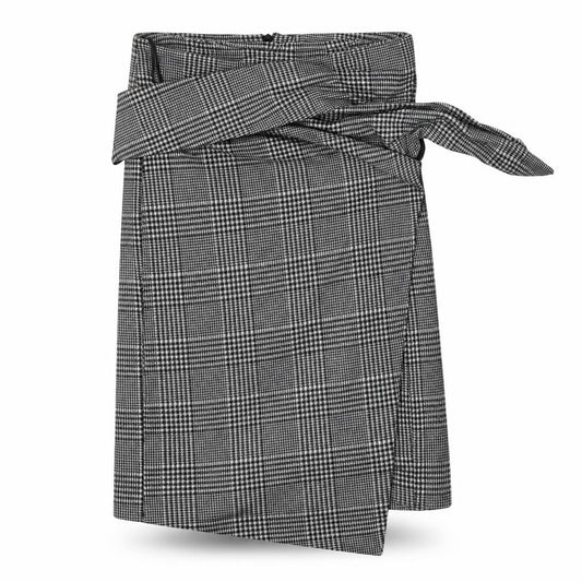 Front view of Next women’s black check flare skirt, size UK 14