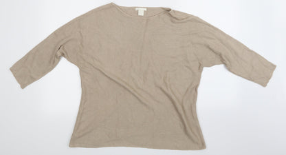 Additional front view of H&M women’s beige striped jumper, size UK 10