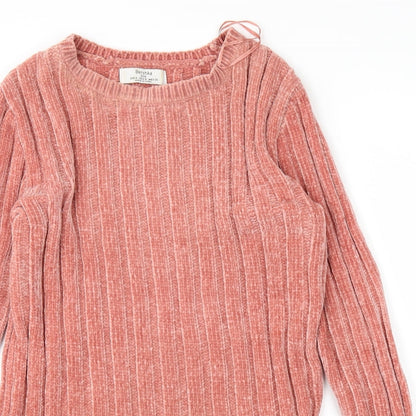 Close-up detail of Bershka women’s pink jumper, size S