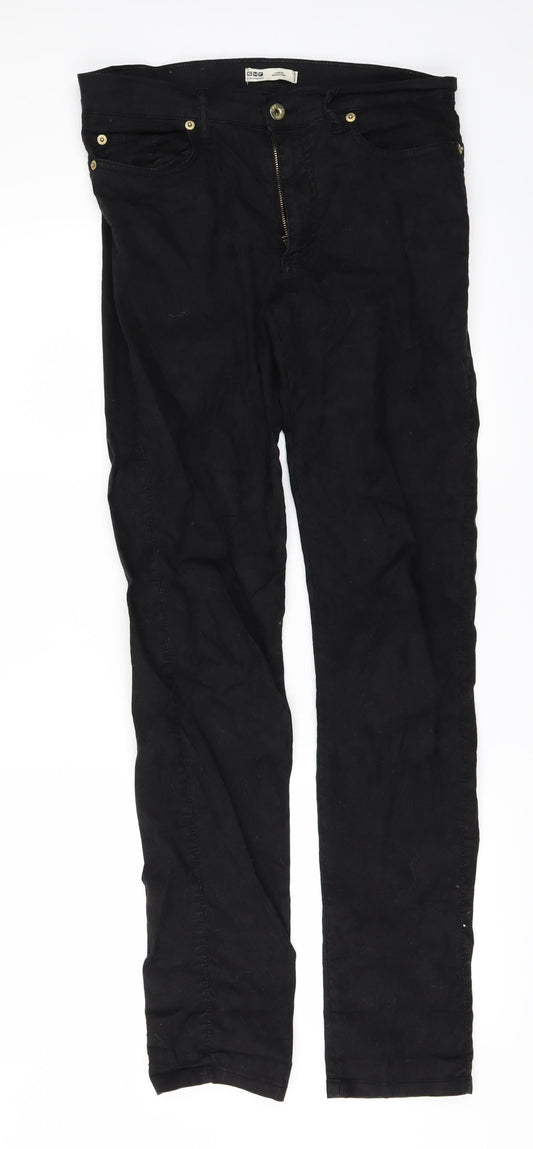Front view of SMF women’s black floral denim skinny jeans, size UK 6, 31-inch leg