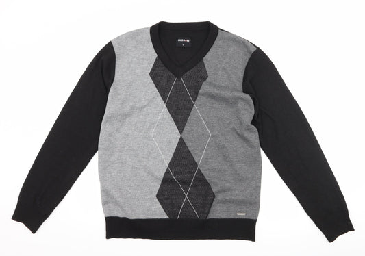 River Road Mens Black Argyle/Diamond  Pullover Jumper Size M