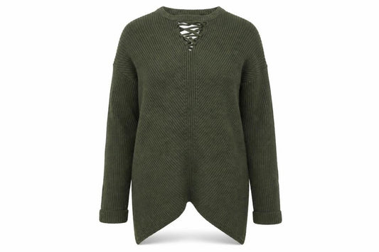Front view of Select women’s green jumper, size UK 8