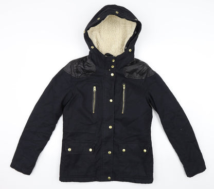 Additional front view of Topshop women’s black parka coat, size UK 8