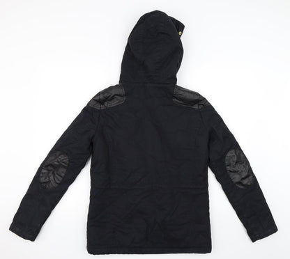 Back view of Topshop women’s black parka coat, size UK 8