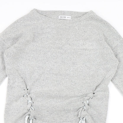 Close-up detail of WOW women’s grey jumper, size XS