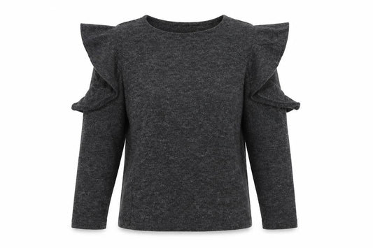 Front view of Zara women’s grey basic t-shirt, size S, - cold shoulder
