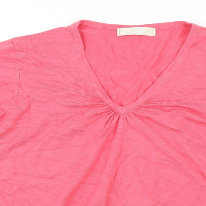 Close-up detail of Marks & Spencer women’s pink jumper, size UK 12, - extra stretch