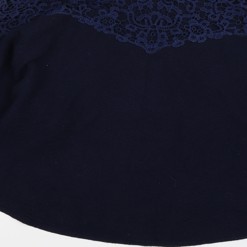 Apricot Womens Blue Floral Knit Pullover Jumper Size 12  - crochet open back