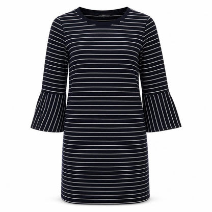 Front view of Next women’s blue striped shift, size UK 10