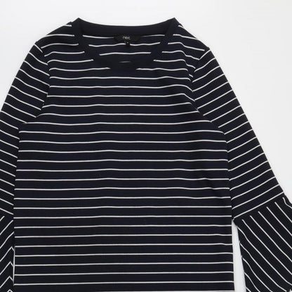 Close-up detail of Next women’s blue striped shift, size UK 10