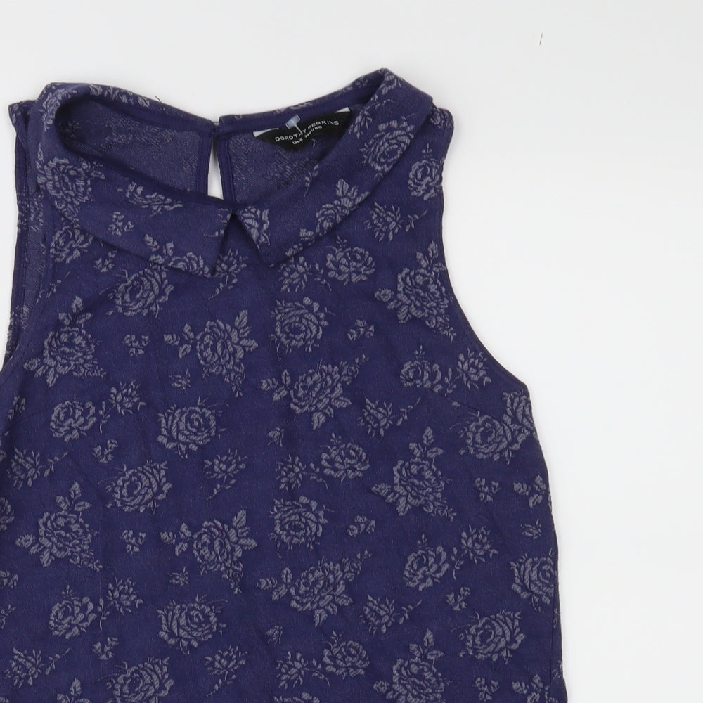 Dorothy Perkins Womens Blue Floral Jersey Basic Blouse Size 10
