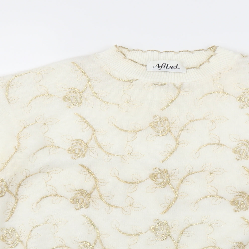 Afibel Womens Ivory Floral  Pullover Jumper Size 16