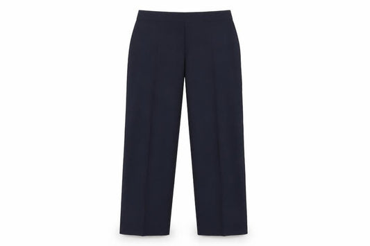 Front view of Le Bon Marché women’s blue trousers, size UK 12, 29-inch leg