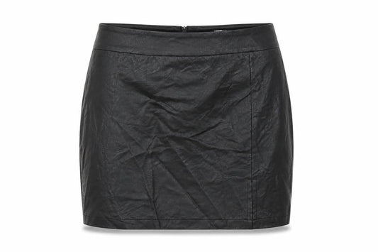 Front view of Preworn women’s black mini skirt, size UK 10