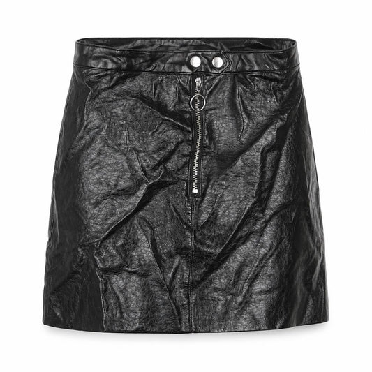 Front view of H&M women’s black mini set, size UK 6, - leather look