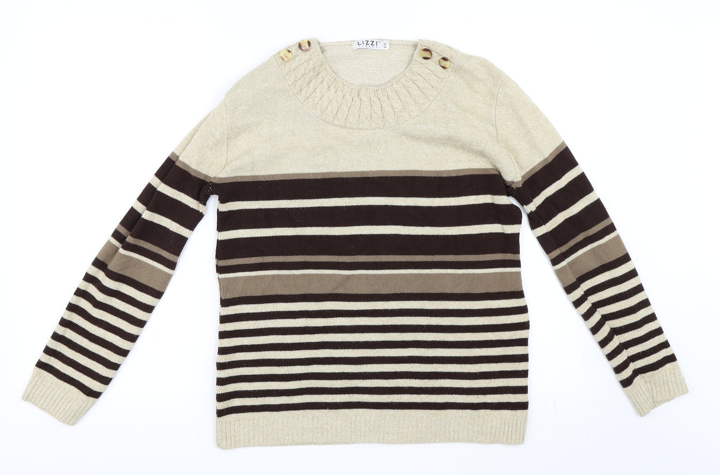 Lizzi Clarke Womens Beige Striped  Pullover Jumper Size M