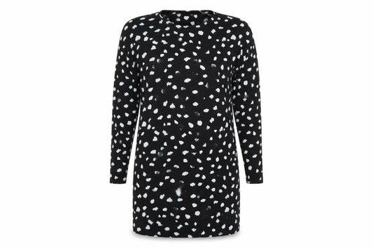 Front view of F&F women’s black polka dot jumper dress, size UK 12