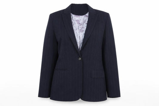 Autonomy Womens Blue Striped Rayon Jacket Suit Jacket Size 14