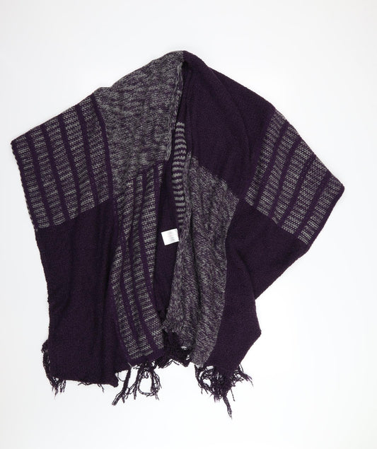 Aimee Womens Purple Striped Knit Jacket Poncho One Size