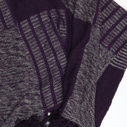 Brand and care label for Aimee women’s purple striped knit jacket poncho one size