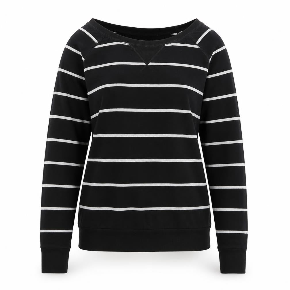 Poof Womens Black Striped Jersey Pullover Sweatshirt Size S