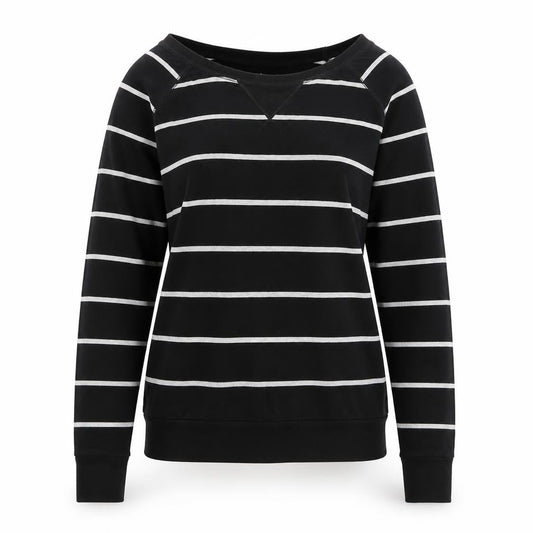 Poof Womens Black Striped Jersey Pullover Sweatshirt Size S