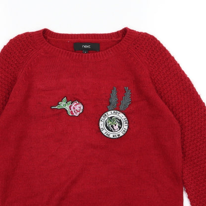 Close-up detail of Next women’s red knit jumper, size UK 6