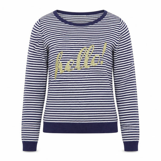 Front view of George women’s blue striped knit jumper, size UK 8, - hello