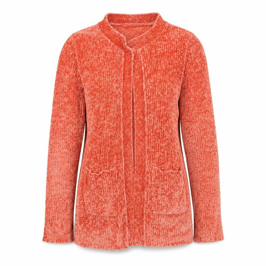 Front view of TQF women’s pink knit cardigan jumper, size M