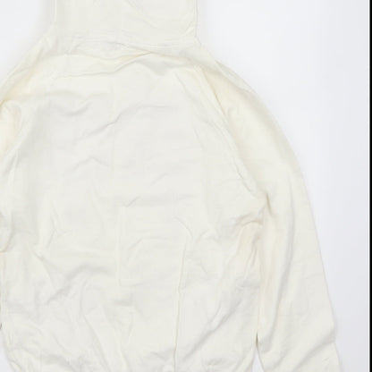 Brand and care label for Select women’s white pullover hoodie, size S, - la
