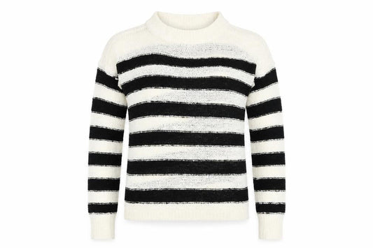 Front view of Atmosphere women’s beige striped jumper, size UK 10