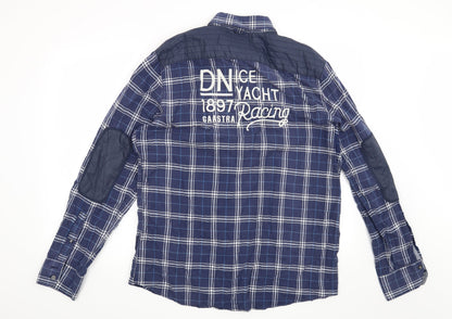 Back view of Gaastra men’s blue check button-up, size L