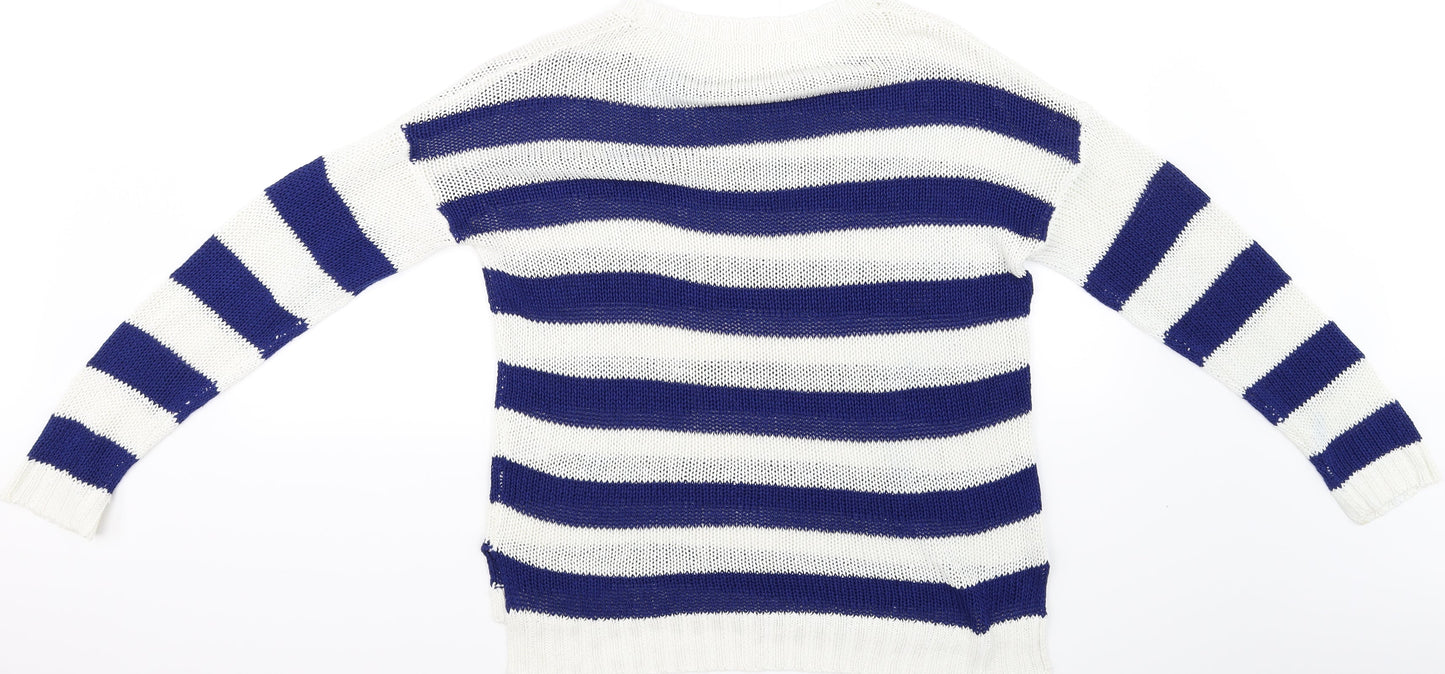 Preworn Womens White Striped  Pullover Jumper Size L