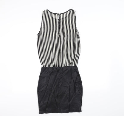 Back view of Trafaluc women’s white striped a-line, size UK 4