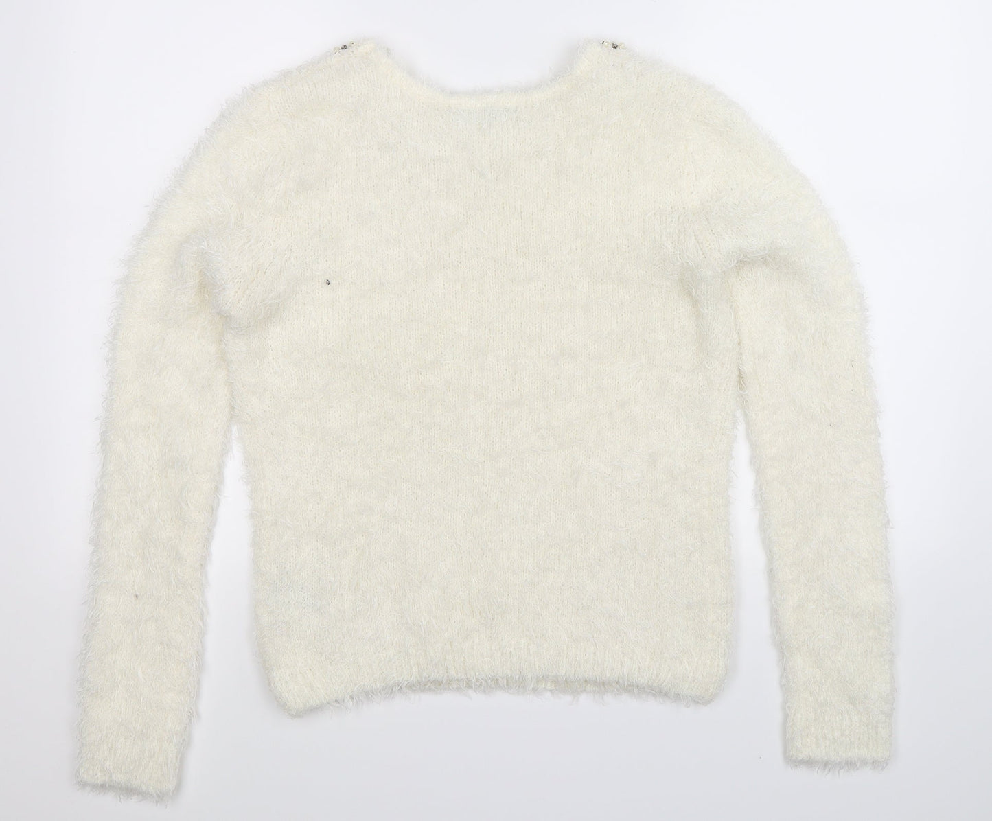Heart & Soul Womens White  Knit Pullover Jumper Size 12