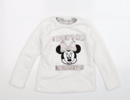 Front view of Primark girls’ white fleece pullover sweatshirt, size 9-10, years - minnie mouse