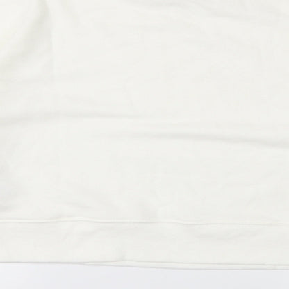 Brand and care label for Pull&Bear women’s white jumper, size M