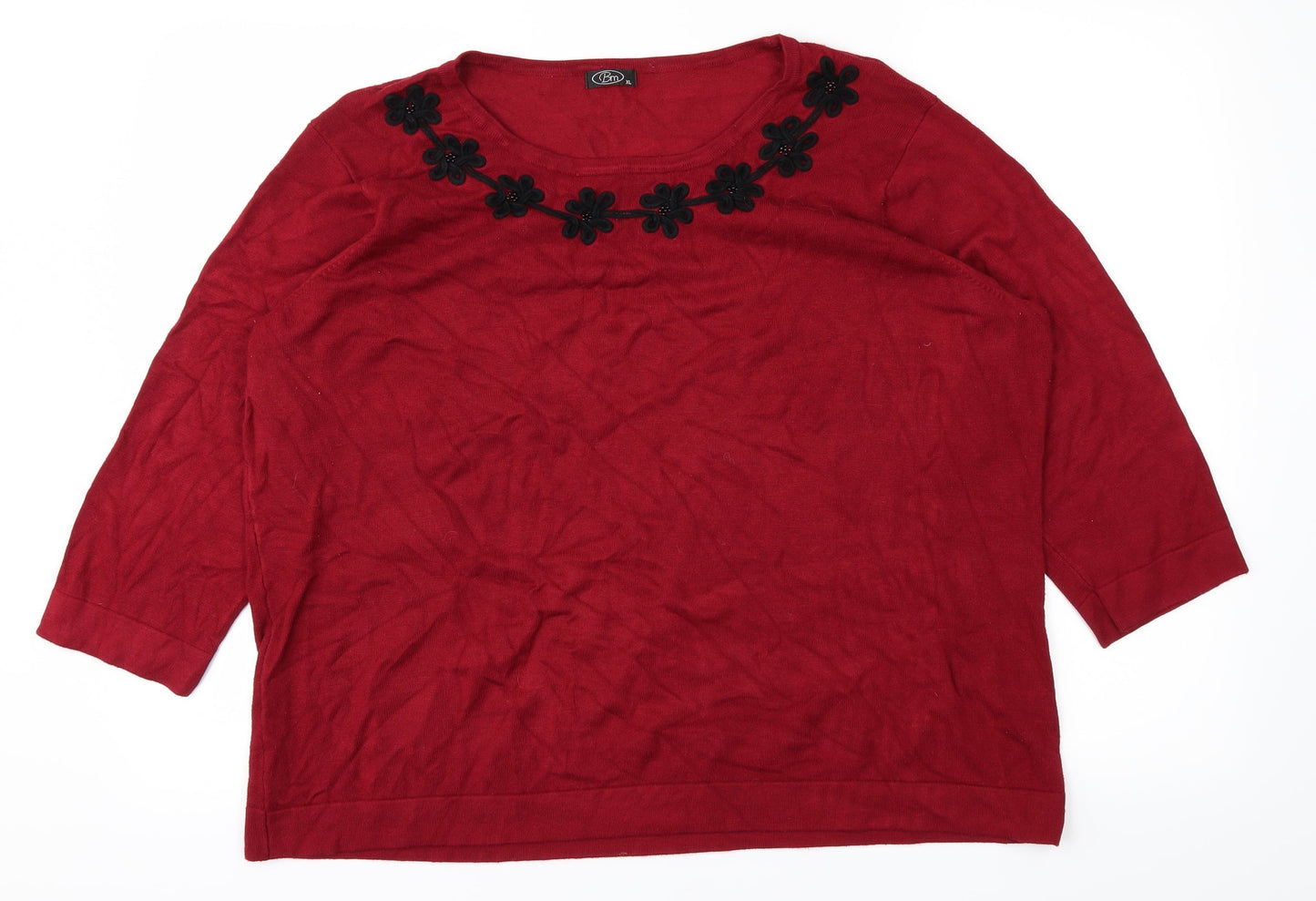 BM Womens Red  Knit Pullover Jumper Size XL