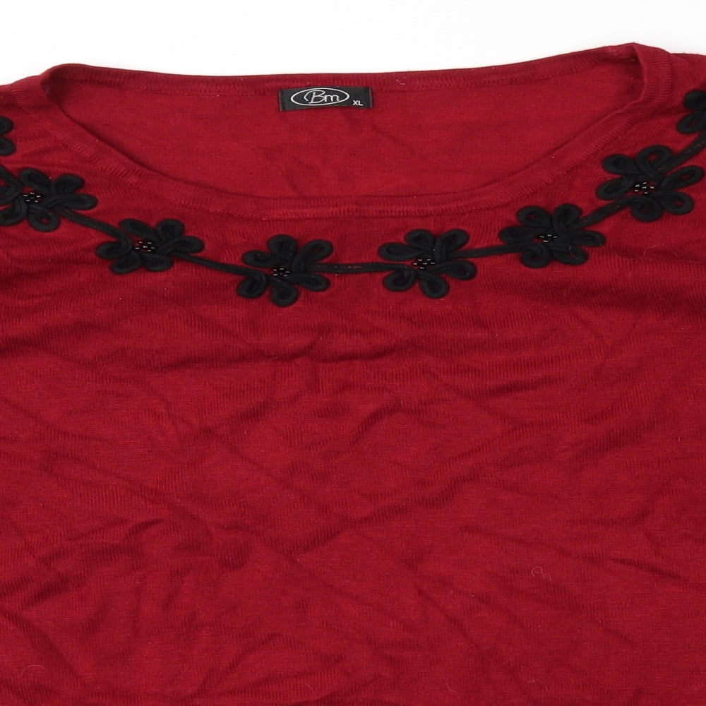 BM Womens Red  Knit Pullover Jumper Size XL