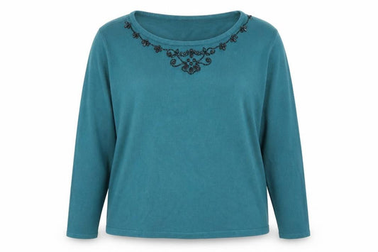 Front view of Bonmarché women’s blue knit jumper, size XL