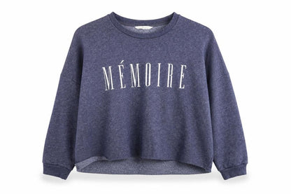 Front view of Atmosphere women’s blue jersey jumper, size UK 6, - memoire