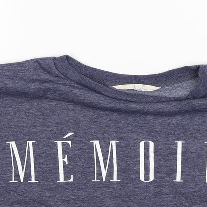 Close-up detail of Atmosphere women’s blue jersey jumper, size UK 6, - memoire